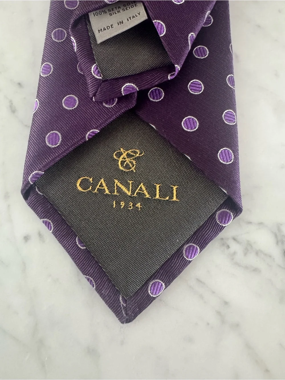 Canali 1934 Made in Italy 100% Silk Purple Polka Dot Tie